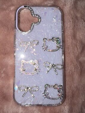 Rhinestone Hello Kitty Bow Phone Case – Pink Iridescent